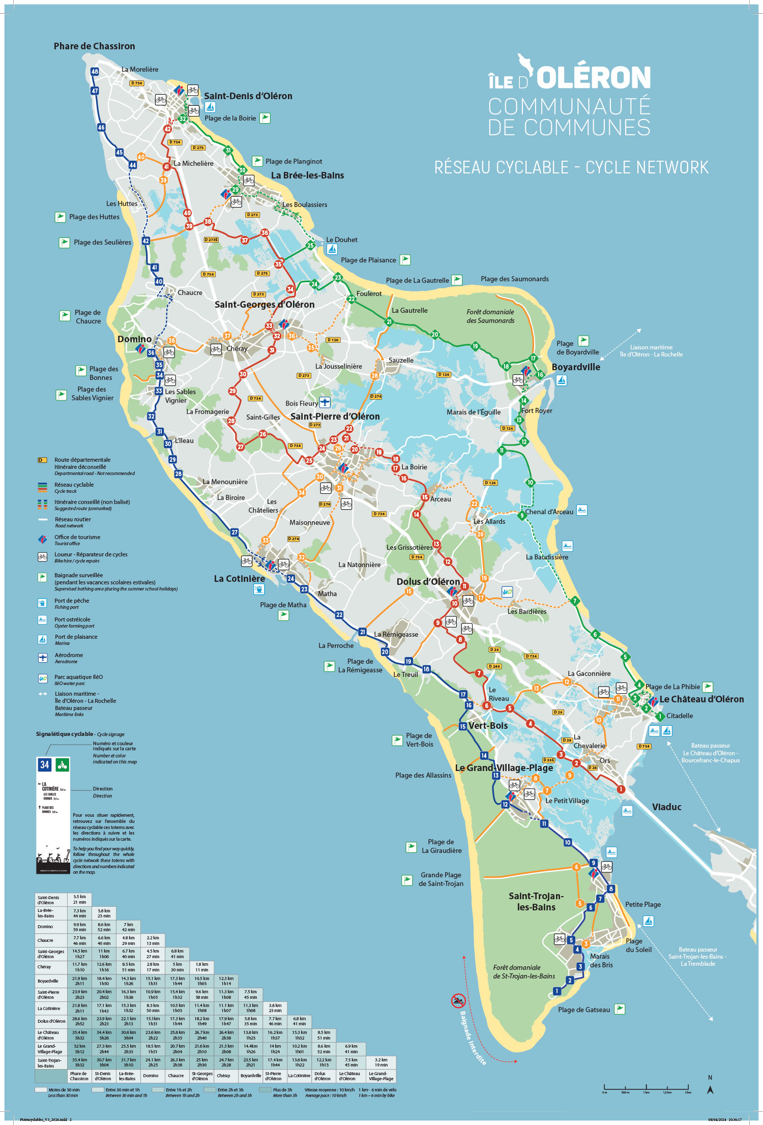 Carte pistes cyclables de l'île d‘Oléron